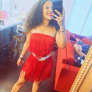 red fringe dress